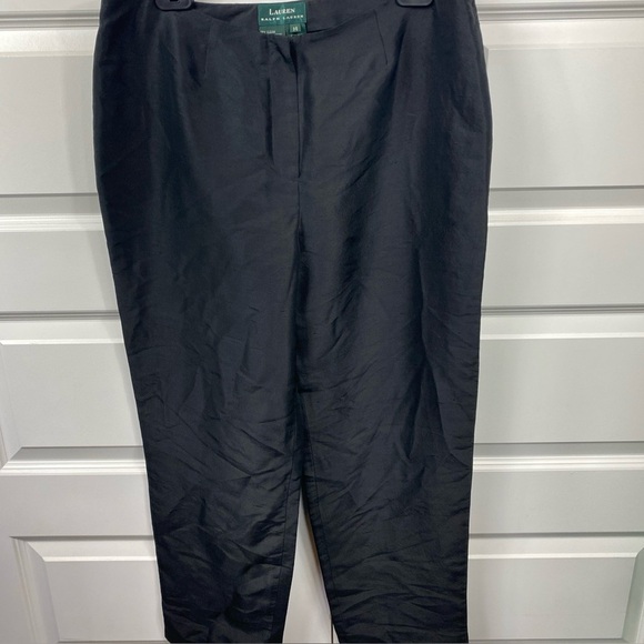 Lauren Ralph Lauren 100% Silk Pants sz 14 Green Label Luxury Preppy Black Wide - Picture 1 of 8